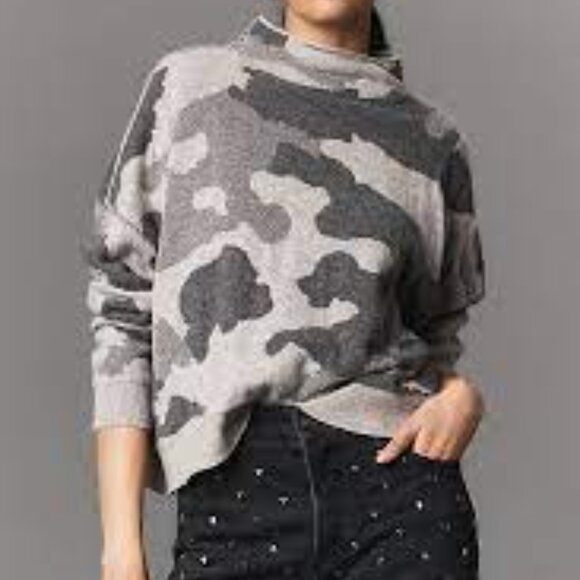 Pilcro  Cashmere Sz XL Oversize Sweater Pullover Mock-Neck Camo Gray - Picture 1 of 11